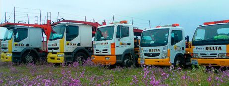 Grúas Delta camiones estacionados